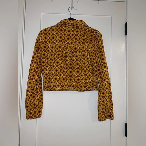 Urban Outfitters Neutral Floral Geometric Y2K Cropped Cotton Jacket Yellow M - Picture 8 of 8